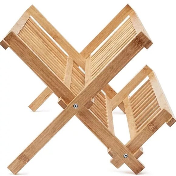 New Bamboo Wooden Dish Rack Plate Rack Collapsible Compact Dish Drying R… - Picture 6 of 6